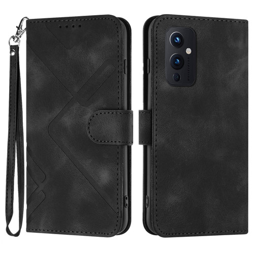 OnePlus 9 Line Pattern Skin Feel Leather Phone Case - Black