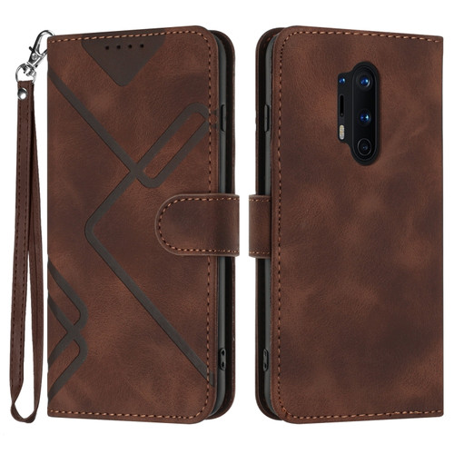 OnePlus 8 Pro Line Pattern Skin Feel Leather Phone Case - Coffee