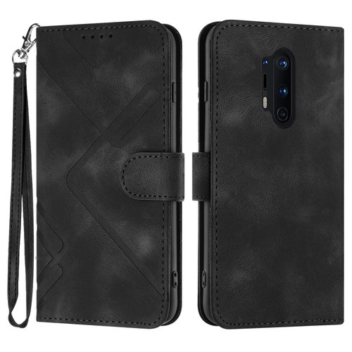 OnePlus 8 Pro Line Pattern Skin Feel Leather Phone Case - Black