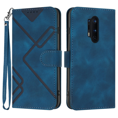 OnePlus 8 Pro Line Pattern Skin Feel Leather Phone Case - Royal Blue