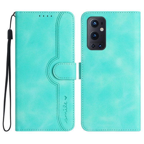 OnePlus 9 Pro Heart Pattern Skin Feel Leather Phone Case - Light Blue