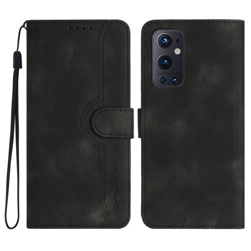OnePlus 9 Pro Heart Pattern Skin Feel Leather Phone Case - Black