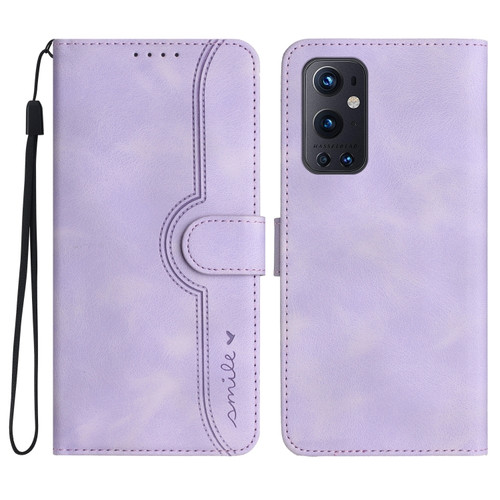 OnePlus 9 Pro Heart Pattern Skin Feel Leather Phone Case - Purple