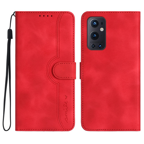OnePlus 9 Pro Heart Pattern Skin Feel Leather Phone Case - Red