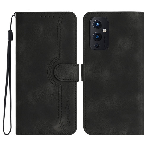 OnePlus 9 Heart Pattern Skin Feel Leather Phone Case - Black