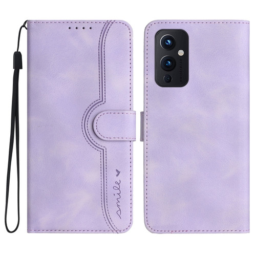 OnePlus 9 Heart Pattern Skin Feel Leather Phone Case - Purple