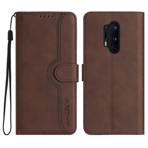 OnePlus 8 Pro Heart Pattern Skin Feel Leather Phone Case - Brown