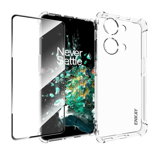 OnePlus Ace 2V 5G ENKAY Hat-Prince Transparent TPU Shockproof Phone Case with Glass Film