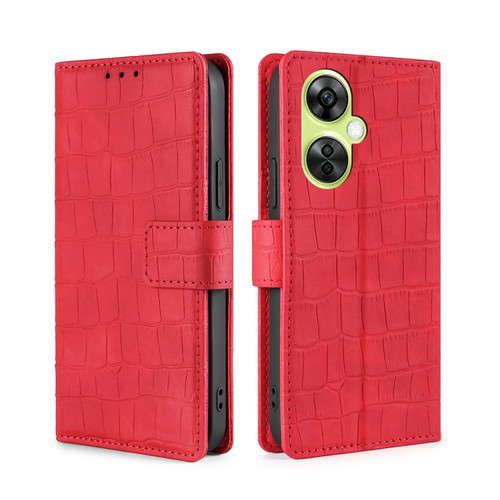 OnePlus Nord CE 3 Lite 5G Skin Feel Crocodile Magnetic Clasp Leather Phone Case - Red