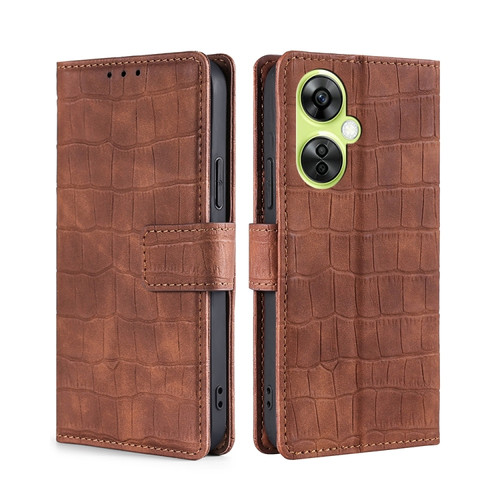 OnePlus Nord CE 3 Lite 5G Skin Feel Crocodile Magnetic Clasp Leather Phone Case - Brown