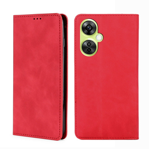 OnePlus Nord CE 3 Lite 5G Skin Feel Magnetic Leather Phone Case - Red