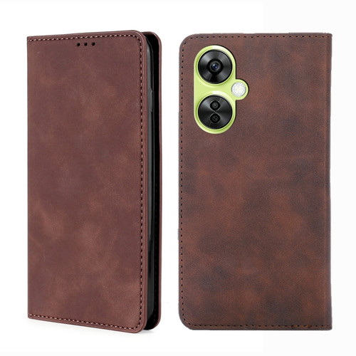 OnePlus Nord CE 3 Lite 5G Skin Feel Magnetic Leather Phone Case - Dark Brown