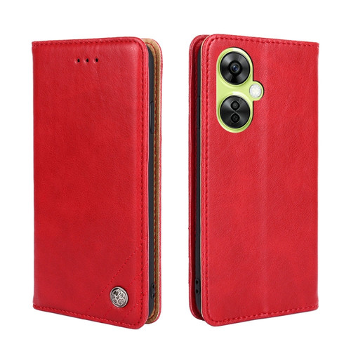 OnePlus Nord CE 3 Lite 5G Non-Magnetic Retro Texture Leather Phone Case - Red