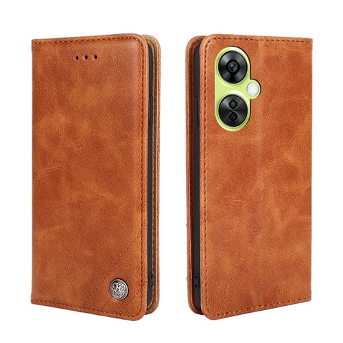 OnePlus Nord CE 3 Lite 5G Non-Magnetic Retro Texture Leather Phone Case - Brown