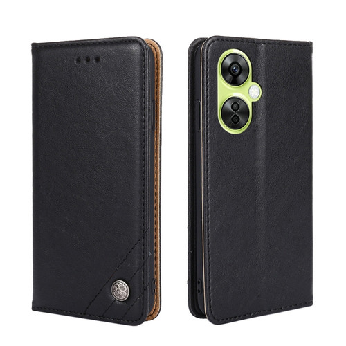 OnePlus Nord CE 3 Lite 5G Non-Magnetic Retro Texture Leather Phone Case - Black