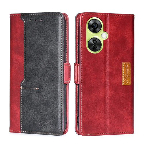 OnePlus Nord CE 3 Lite 5G Contrast Color Side Buckle Leather Phone Case - Red + Black