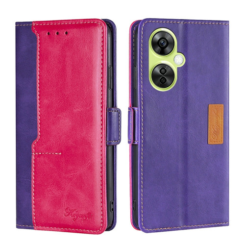 OnePlus Nord CE 3 Lite 5G Contrast Color Side Buckle Leather Phone Case - Purple + Rose Red