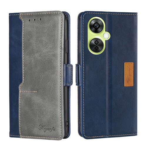 OnePlus Nord CE 3 Lite 5G Contrast Color Side Buckle Leather Phone Case - Blue + Grey