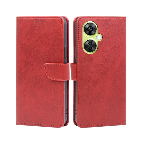 OnePlus Nord CE 3 Lite 5G Calf Texture Buckle Flip Leather Phone Case - Red