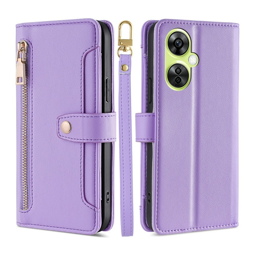 OnePlus Nord CE 3 Lite 5G Lite Sheep Texture Cross-body Zipper Wallet Leather Phone Case - Purple