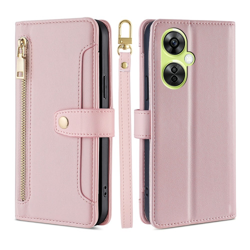 OnePlus Nord CE 3 Lite 5G Lite Sheep Texture Cross-body Zipper Wallet Leather Phone Case - Pink