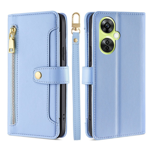 OnePlus Nord CE 3 Lite 5G Lite Sheep Texture Cross-body Zipper Wallet Leather Phone Case - Blue