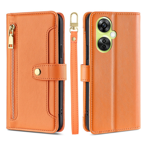 OnePlus Nord CE 3 Lite 5G Lite Sheep Texture Cross-body Zipper Wallet Leather Phone Case - Orange