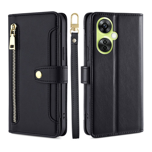 OnePlus Nord CE 3 Lite 5G Lite Sheep Texture Cross-body Zipper Wallet Leather Phone Case - Black