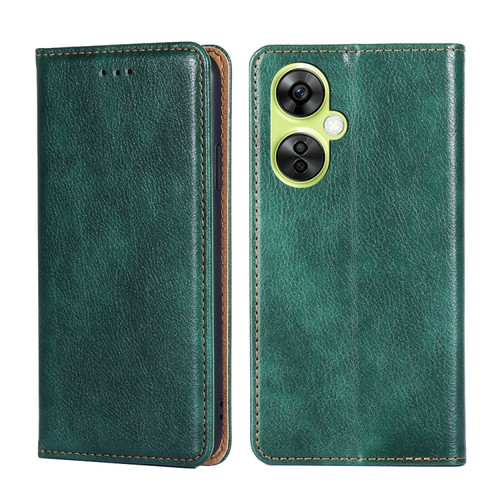 OnePlus Nord CE 3 Lite 5G Gloss Oil Solid Color Magnetic Leather Phone Case - Green