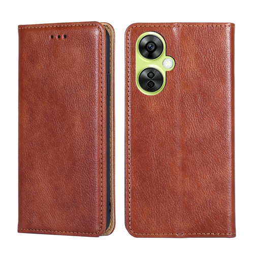 OnePlus Nord CE 3 Lite 5G Gloss Oil Solid Color Magnetic Leather Phone Case - Brown