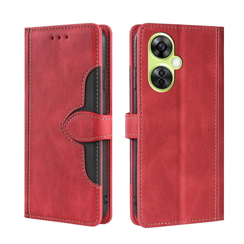 OnePlus Nord CE 3 Lite 5G Skin Feel Magnetic Buckle Leather Phone Case - Red