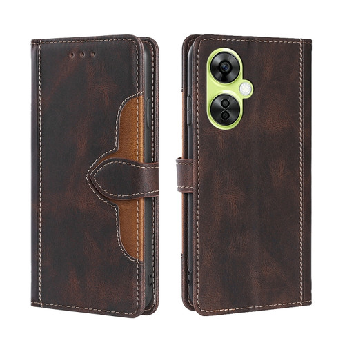 OnePlus Nord CE 3 Lite 5G Skin Feel Magnetic Buckle Leather Phone Case - Brown