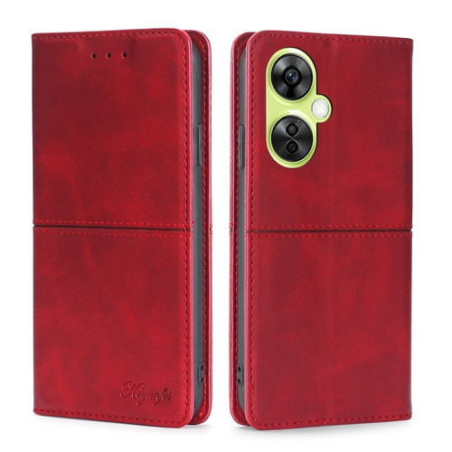 OnePlus Nord CE 3 Lite 5G Cow Texture Magnetic Leather Phone Case - Red