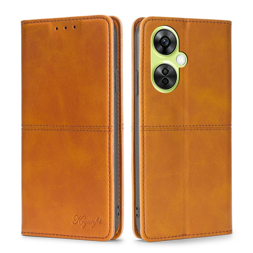 OnePlus Nord CE 3 Lite 5G Cow Texture Magnetic Leather Phone Case - Light Brown