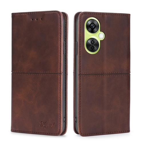 OnePlus Nord CE 3 Lite 5G Cow Texture Magnetic Leather Phone Case - Dark Brown