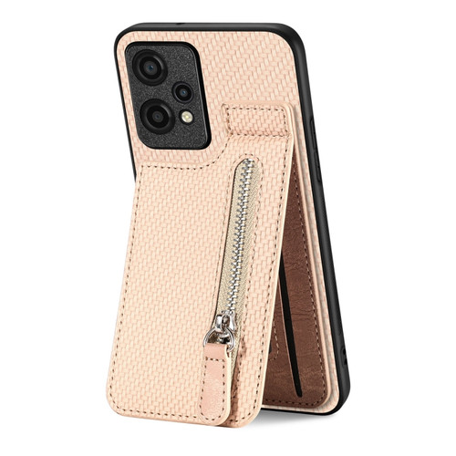 OnePlus Nord CE 2 Lite Carbon Fiber Vertical Flip Zipper Phone Case - Khaki