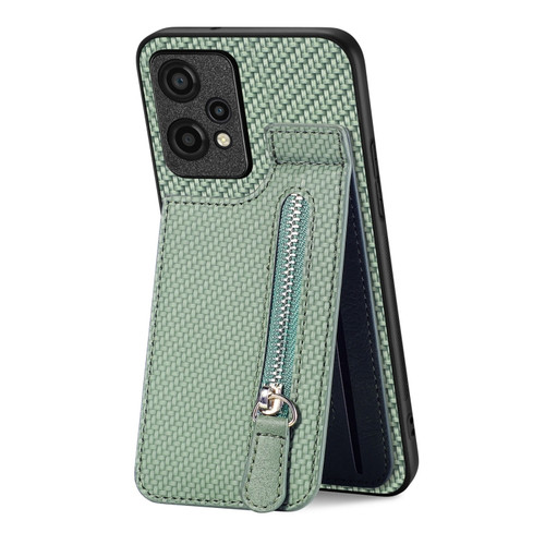 OnePlus Nord CE 2 Lite Carbon Fiber Vertical Flip Zipper Phone Case - Green