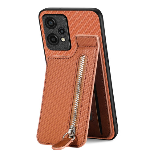 OnePlus Nord CE 2 Lite Carbon Fiber Vertical Flip Zipper Phone Case - Brown