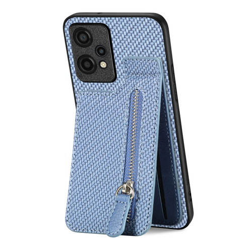OnePlus Nord CE 2 Lite Carbon Fiber Vertical Flip Zipper Phone Case - Blue