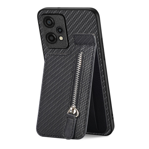 OnePlus Nord CE 2 Lite Carbon Fiber Vertical Flip Zipper Phone Case - Black