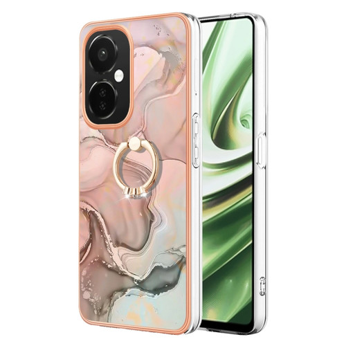 OnePlus Nord CE 3 5G/CE 3 Lite 5G Electroplating Marble Dual-side IMD Phone Case with Ring - Rose Gold 015