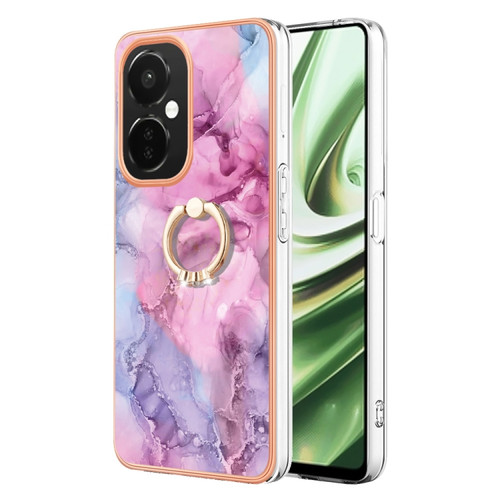 OnePlus Nord CE 3 5G/CE 3 Lite 5G Electroplating Marble Dual-side IMD Phone Case with Ring - Pink 013