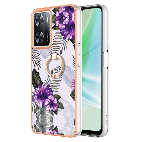 OnePlus Nord N300 Electroplating IMD TPU Phone Case with Ring - Purple Flower
