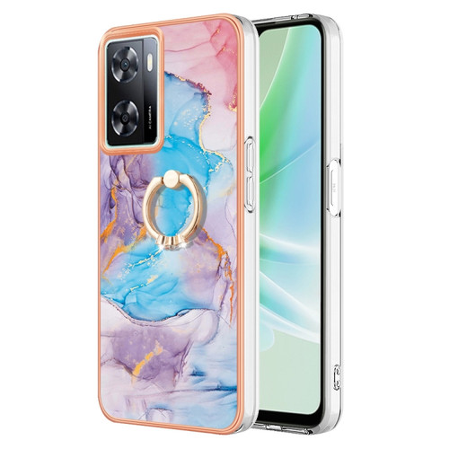 OnePlus Nord N300 Electroplating IMD TPU Phone Case with Ring - Blue Marble