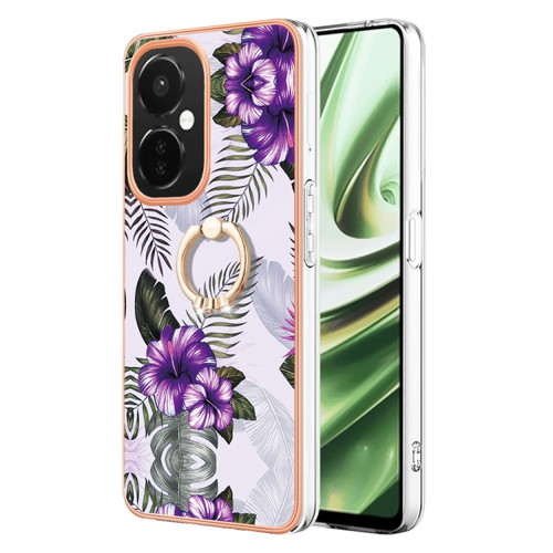 OnePlus Nord CE 3 5G/CE 3 Lite 5G Electroplating IMD TPU Phone Case with Ring - Purple Flower
