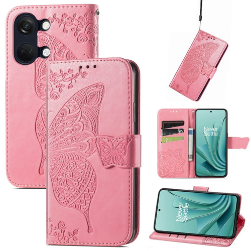 OnePlus Ace 2V Butterfly Love Flower Embossed Leather Phone Case - Pink