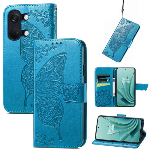 OnePlus Ace 2V Butterfly Love Flower Embossed Leather Phone Case - Blue