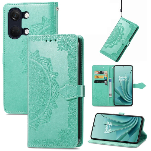 OnePlus Ace 2V Mandala Flower Embossed Leather Phone Case - Green