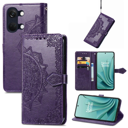 OnePlus Ace 2V Mandala Flower Embossed Leather Phone Case - Purple