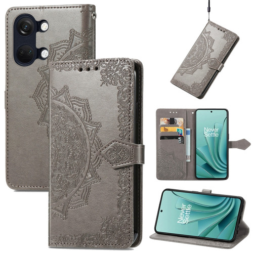 OnePlus Ace 2V Mandala Flower Embossed Leather Phone Case - Gray